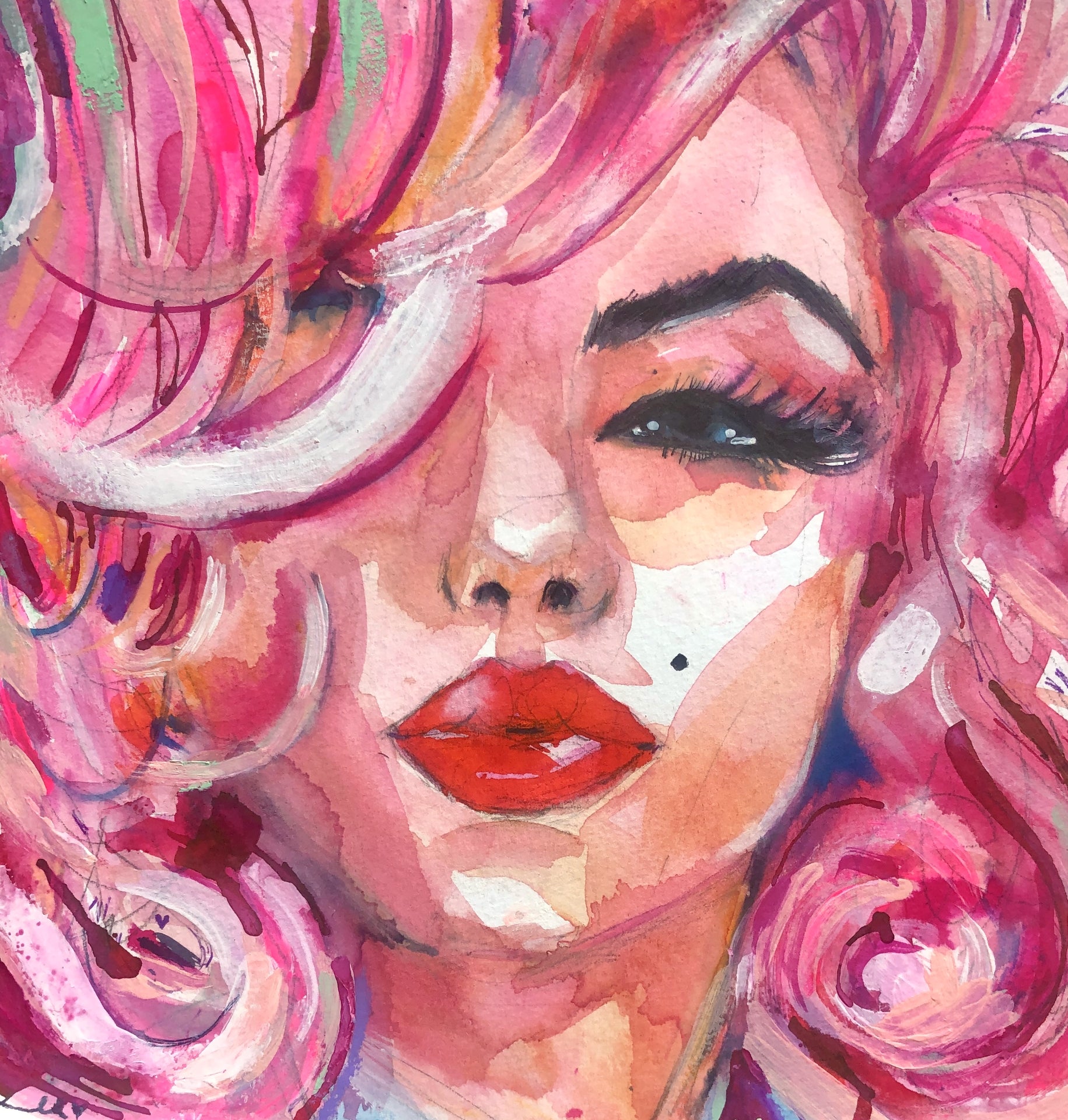 Red Lip Pink Marilyn Print