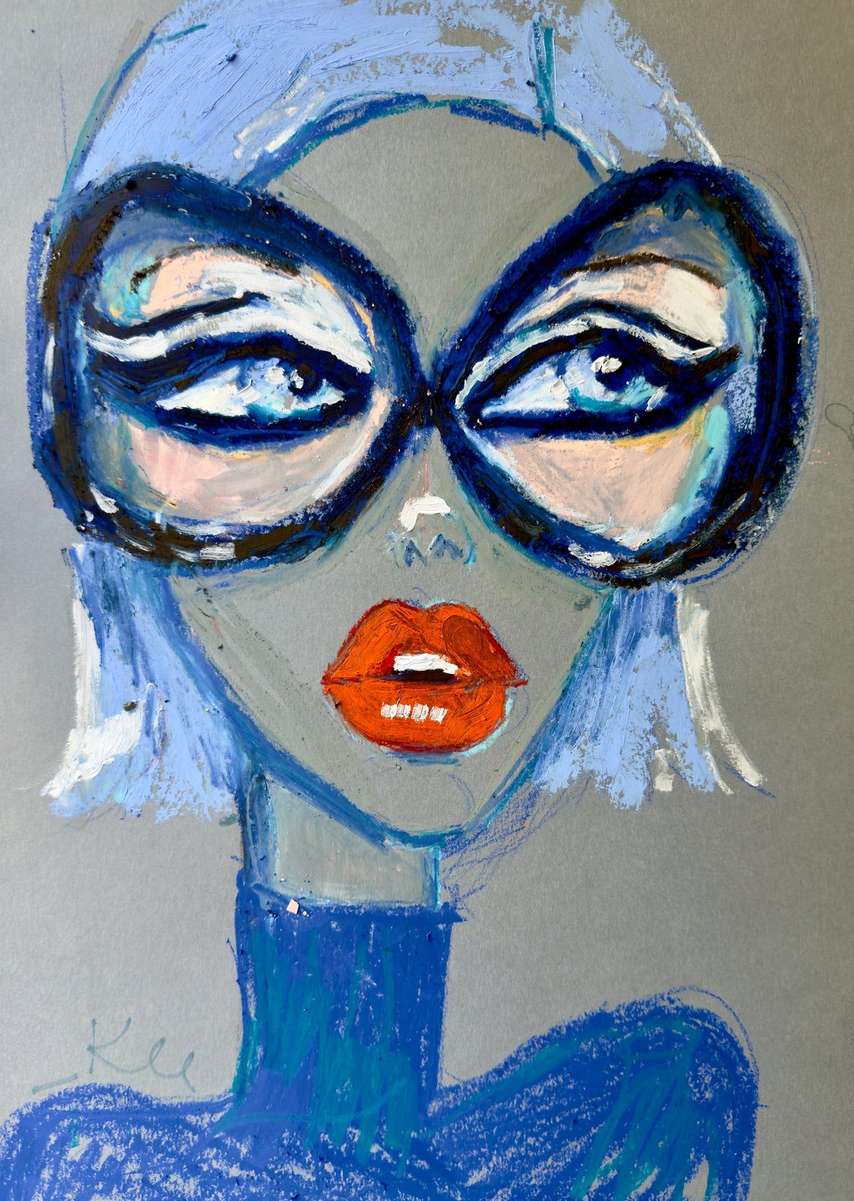 Blue Glasses Red Lip Print