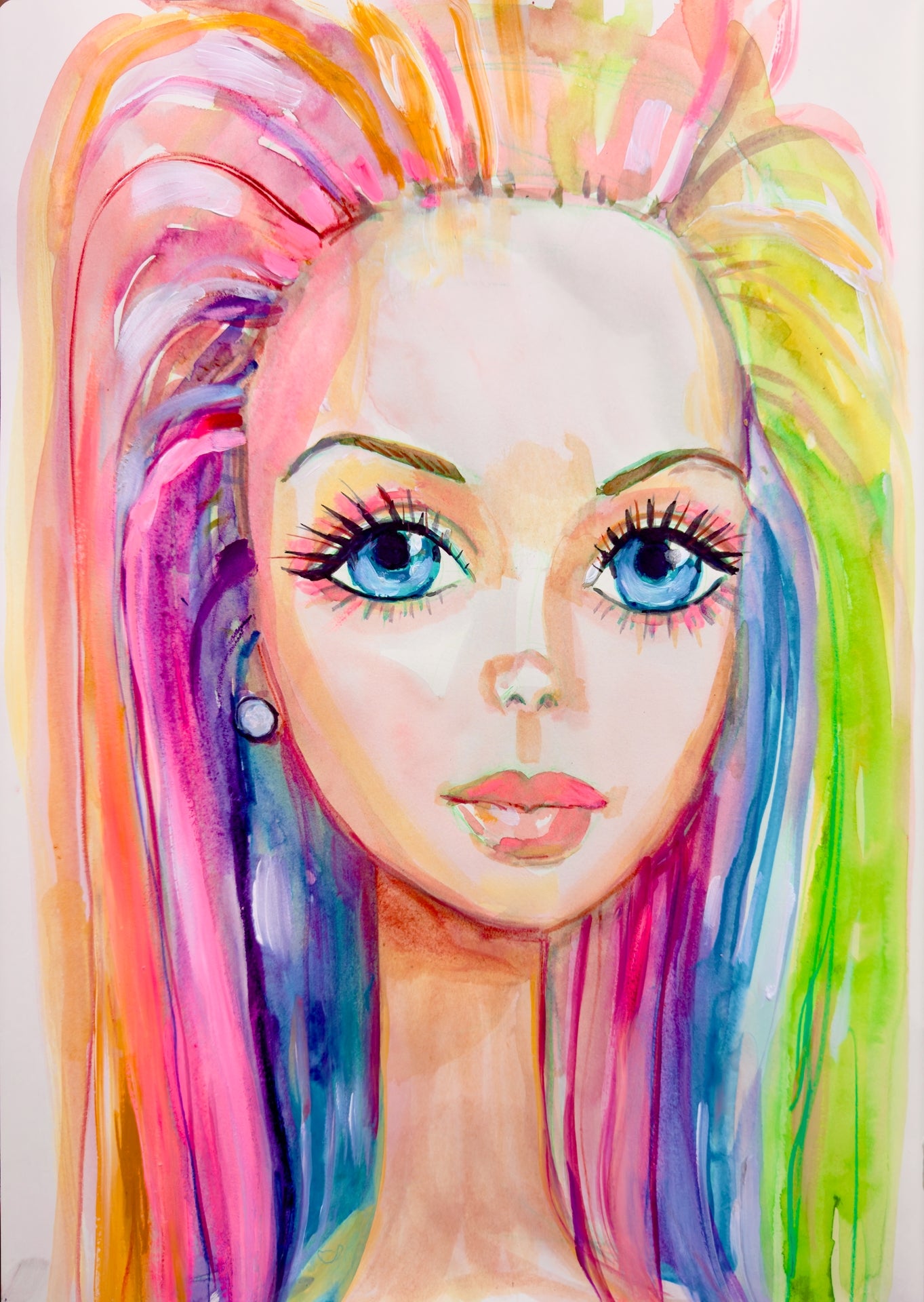 Rainbow Big Hair Barbie Print