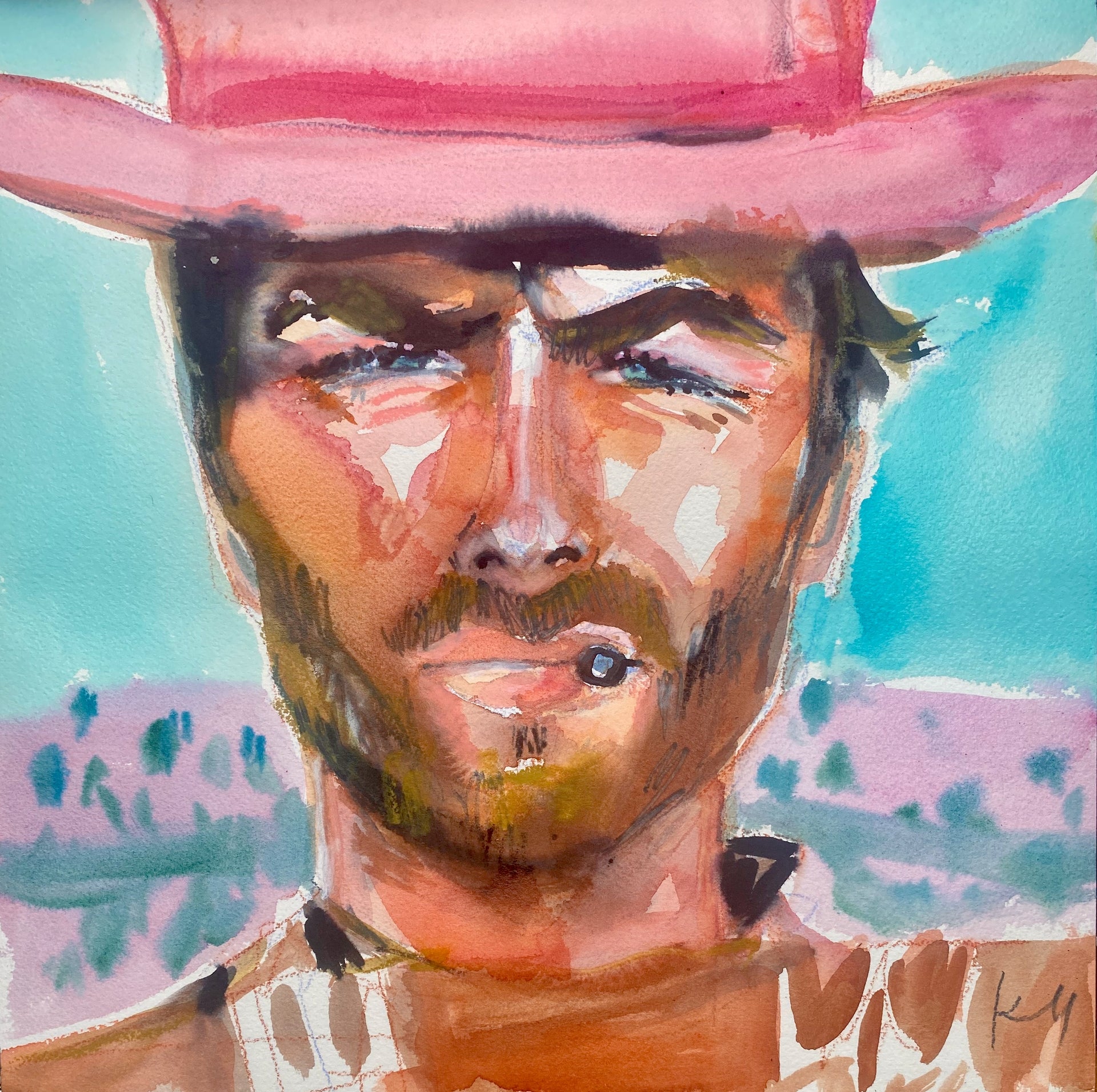 Pink Hat Clint Print